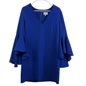 Milly Nicole Italian Cady Bell Sleeve Mini Dress In Royal Blue Size 8 V Neckline